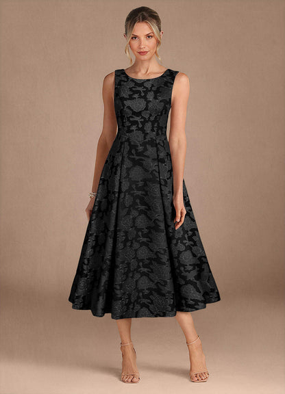 Black A-Line Pleated Floral Burnout Dress