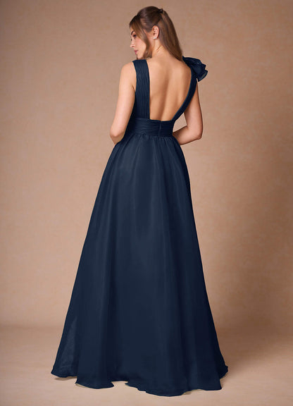 Vespera Navy Ruffles Gown  Dress
