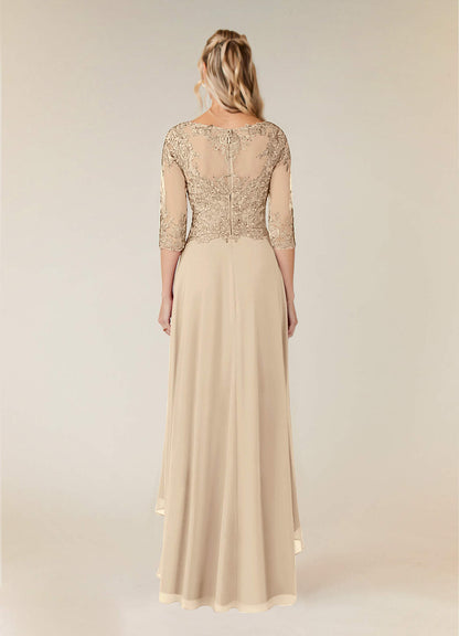 Champagne A-Line Lace Chiffon Dress
