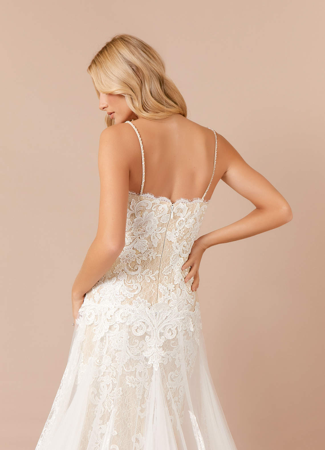 Diamond White Champagne Sheath Sequins Tulle Dress