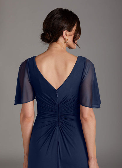 Dark Navy A-Line Pleated Jersey Dress