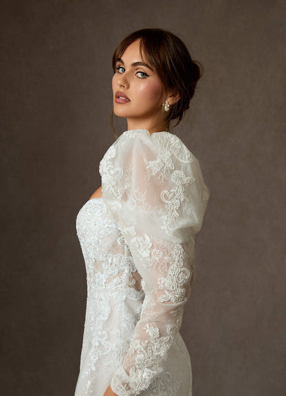 Diamond White A-Line Strapless Lace Dress