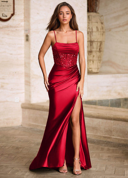 Starlit Red Cowl Neck Prom Dress