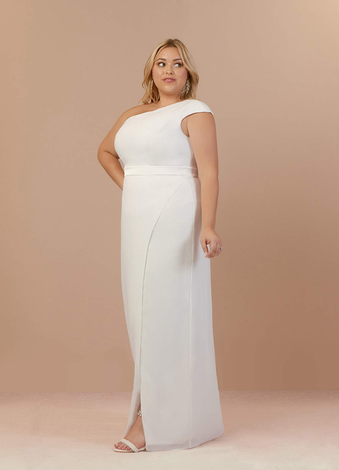 Diamond White Sheath One Shoulder Stretch Satin Dress