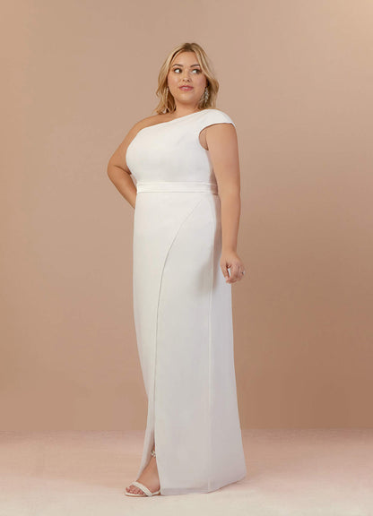Diamond White Sheath One Shoulder Stretch Satin Dress