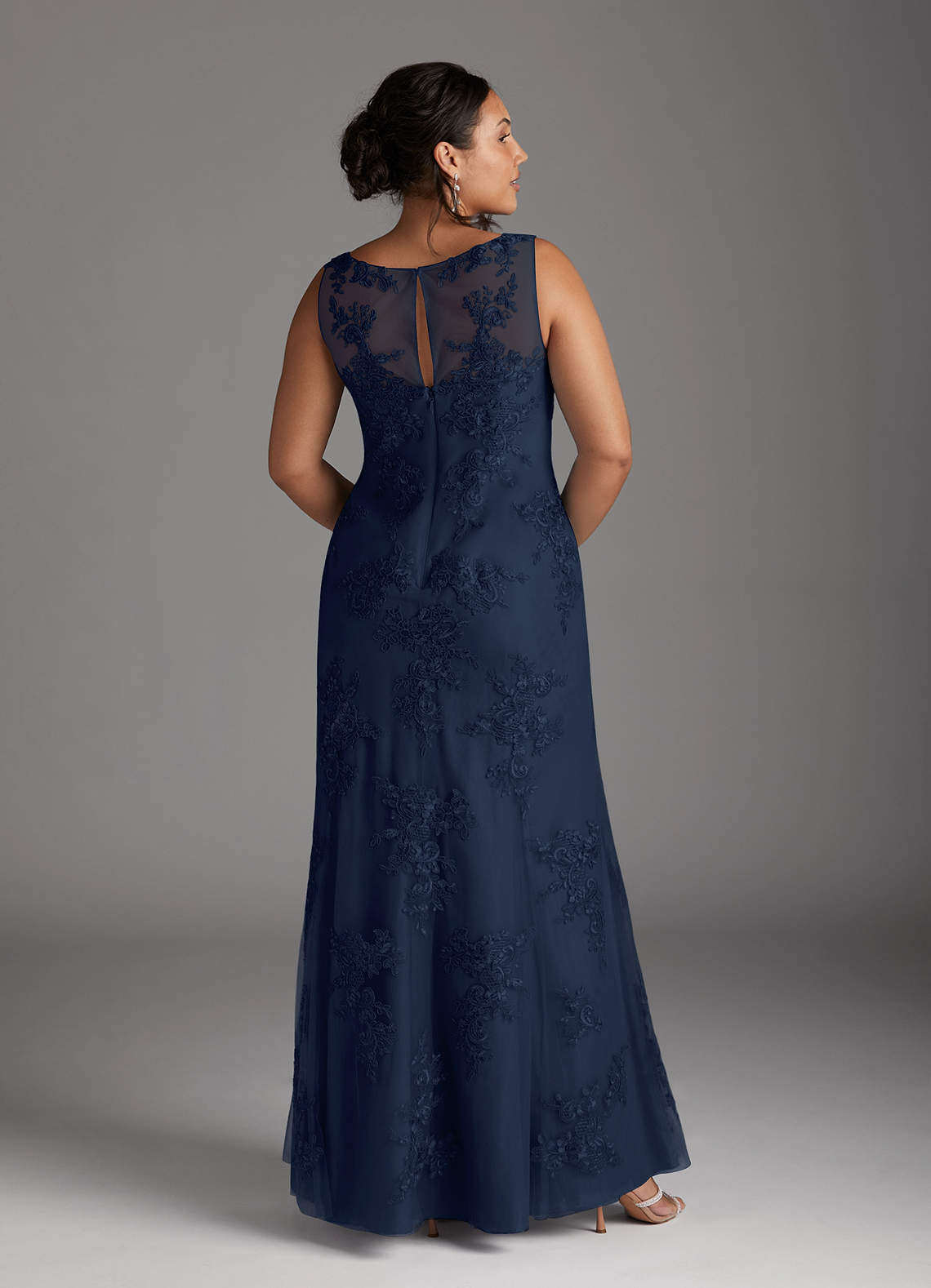 Dark Navy Mermaid Lace Chiffon Dress