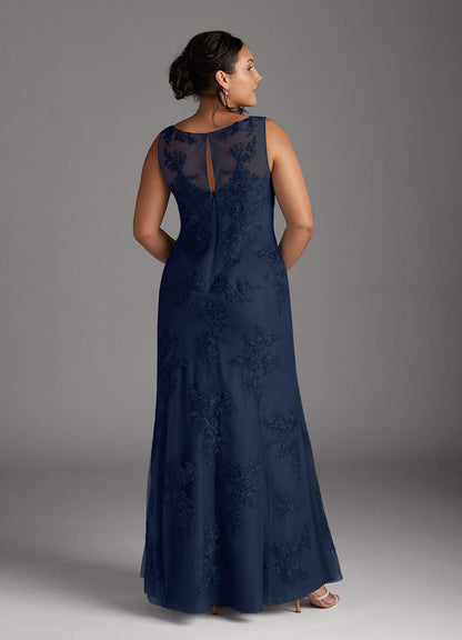 Dark Navy Mermaid Lace Chiffon Dress