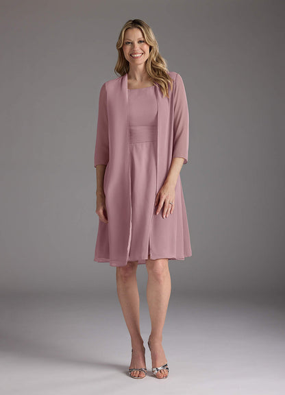 Dusty Rose A-Line Scoop Pleated Chiffon Dress
