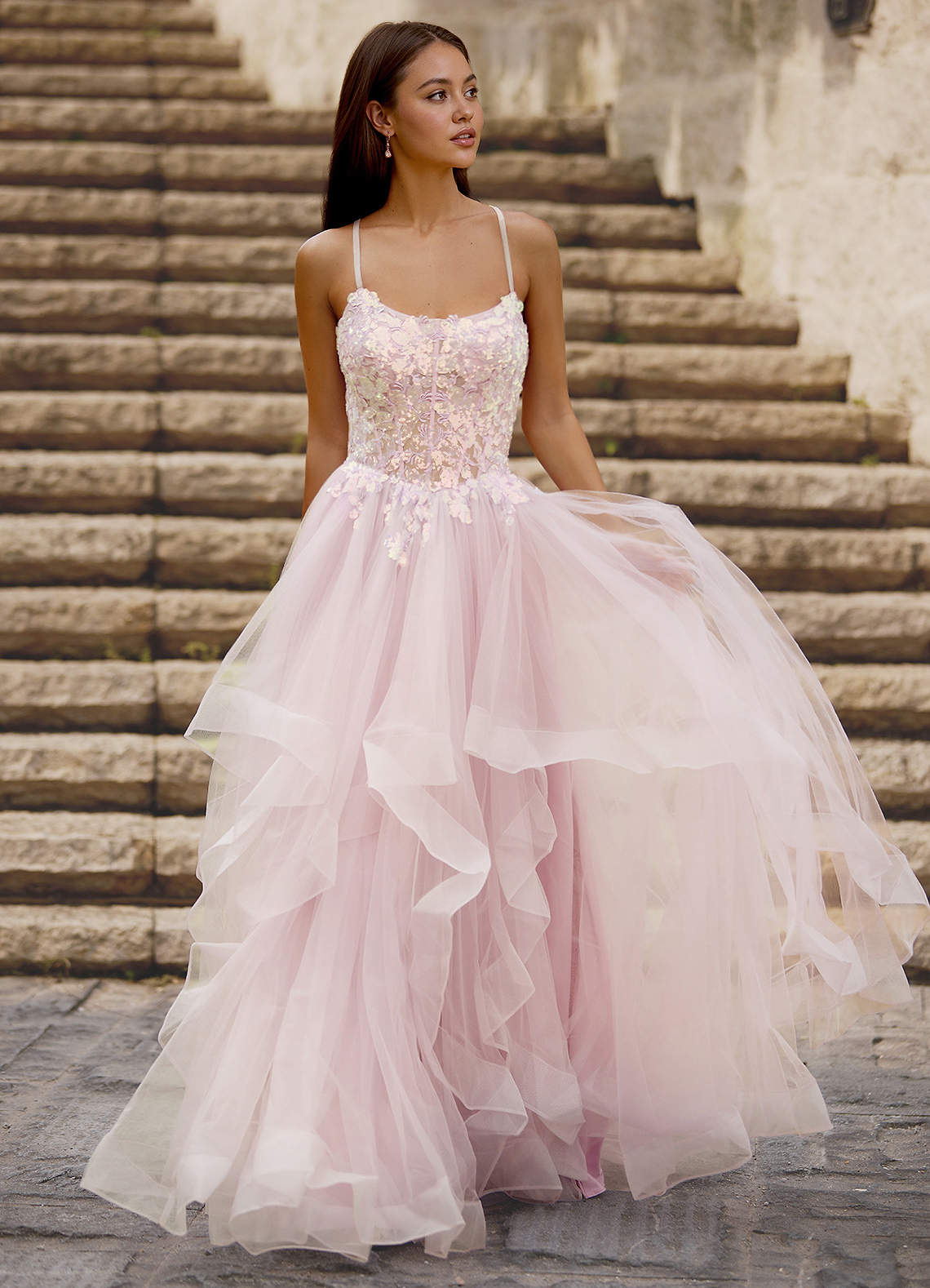 Mosaic Pink Ruffle Prom Dress  Dress