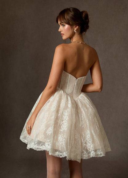 Diamond White Champagne Ball-Gown Strapless Lace Dress