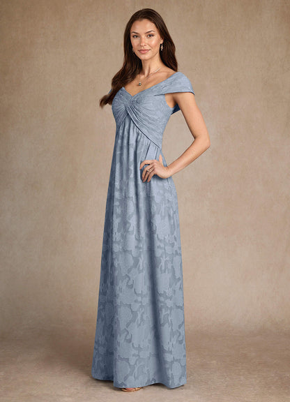 Dusty Blue A-Line Pleated Floral Burnout Dress