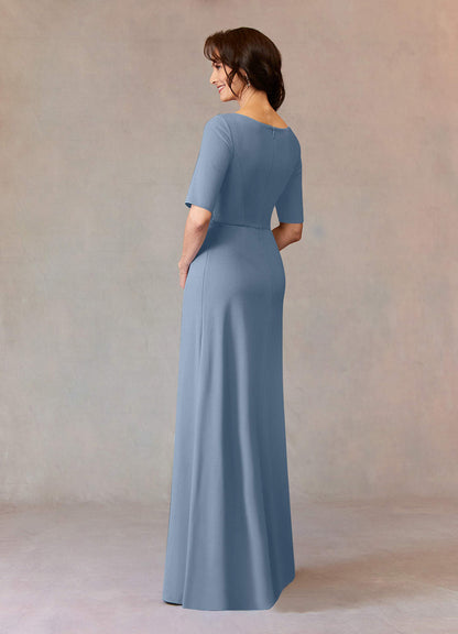Dusty Blue A-Line Sequins Stretch Crepe Dress