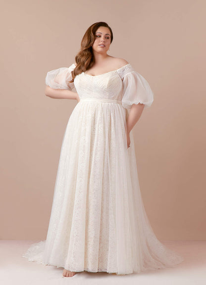 Diamond White Champagne Ball-Gown Sequins Tulle Dress