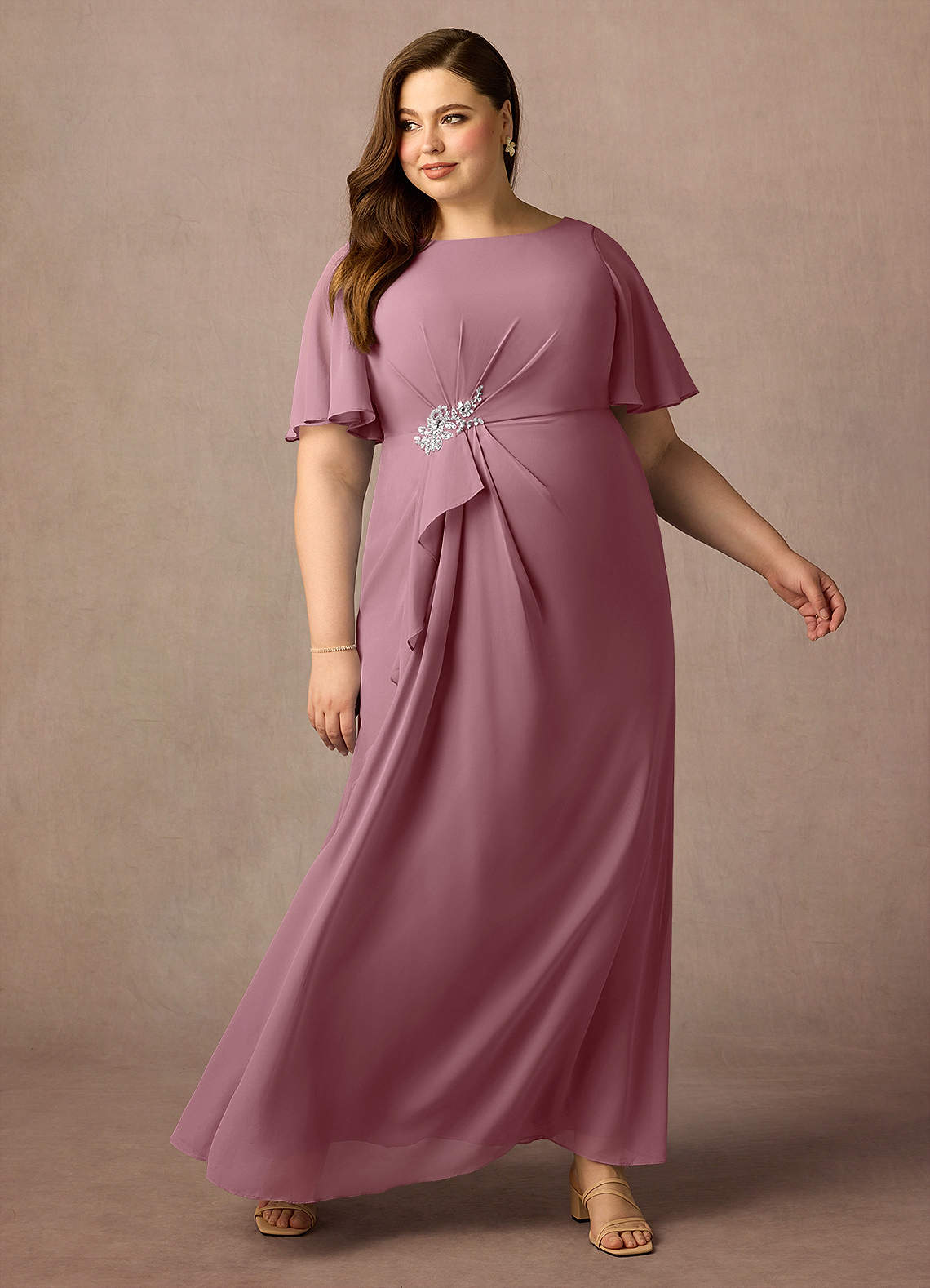 Vintage Mauve Sheath Beaded Chiffon Dress
