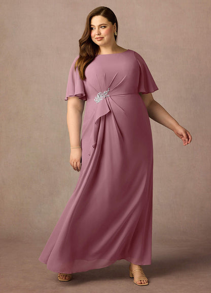 Vintage Mauve Sheath Beaded Chiffon Dress