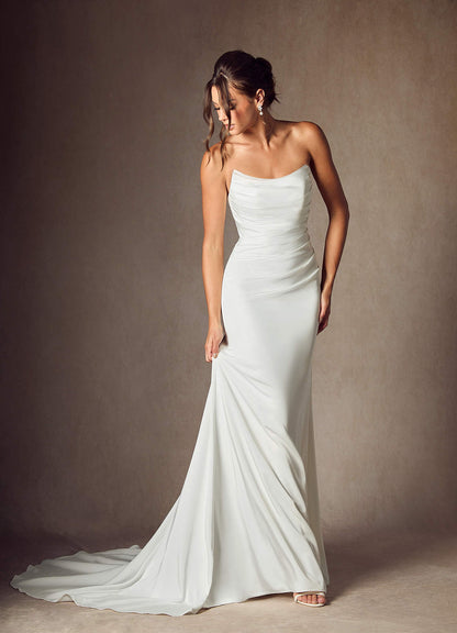 Diamond White Mermaid Strapless Crepe Back Satin Dress