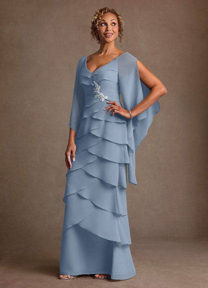 Dusty Blue Sheath Ruched Chiffon Dress
