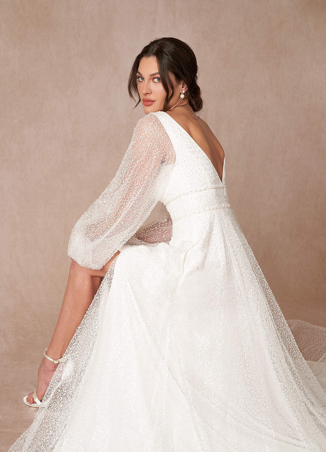 Diamond White A-Line V-Neck Beading Dress