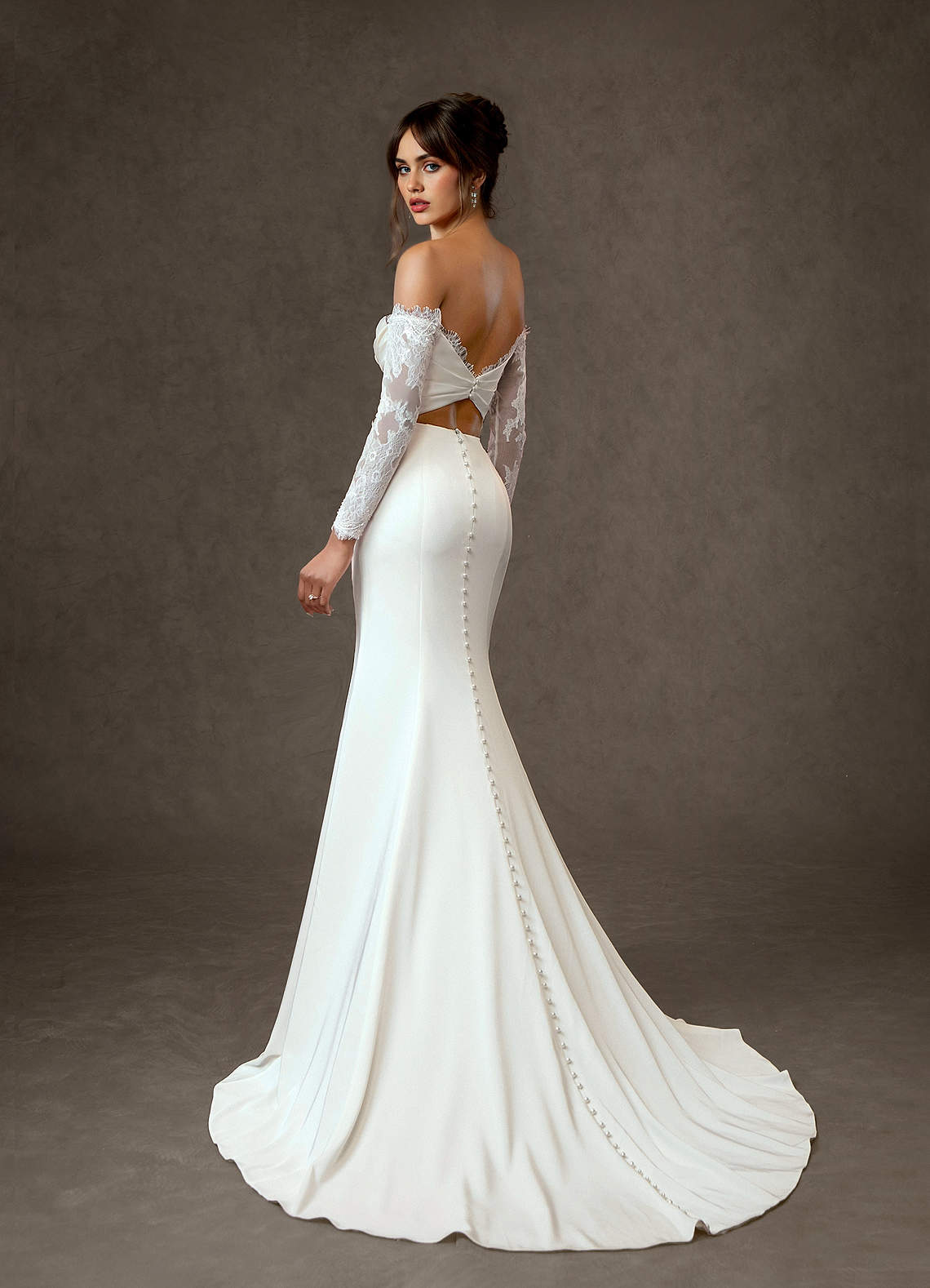 Diamond White Mermaid Sequins Crepe Back Satin Dress