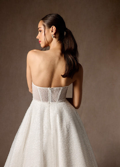 Diamond White A-Line Strapless Beading Dress