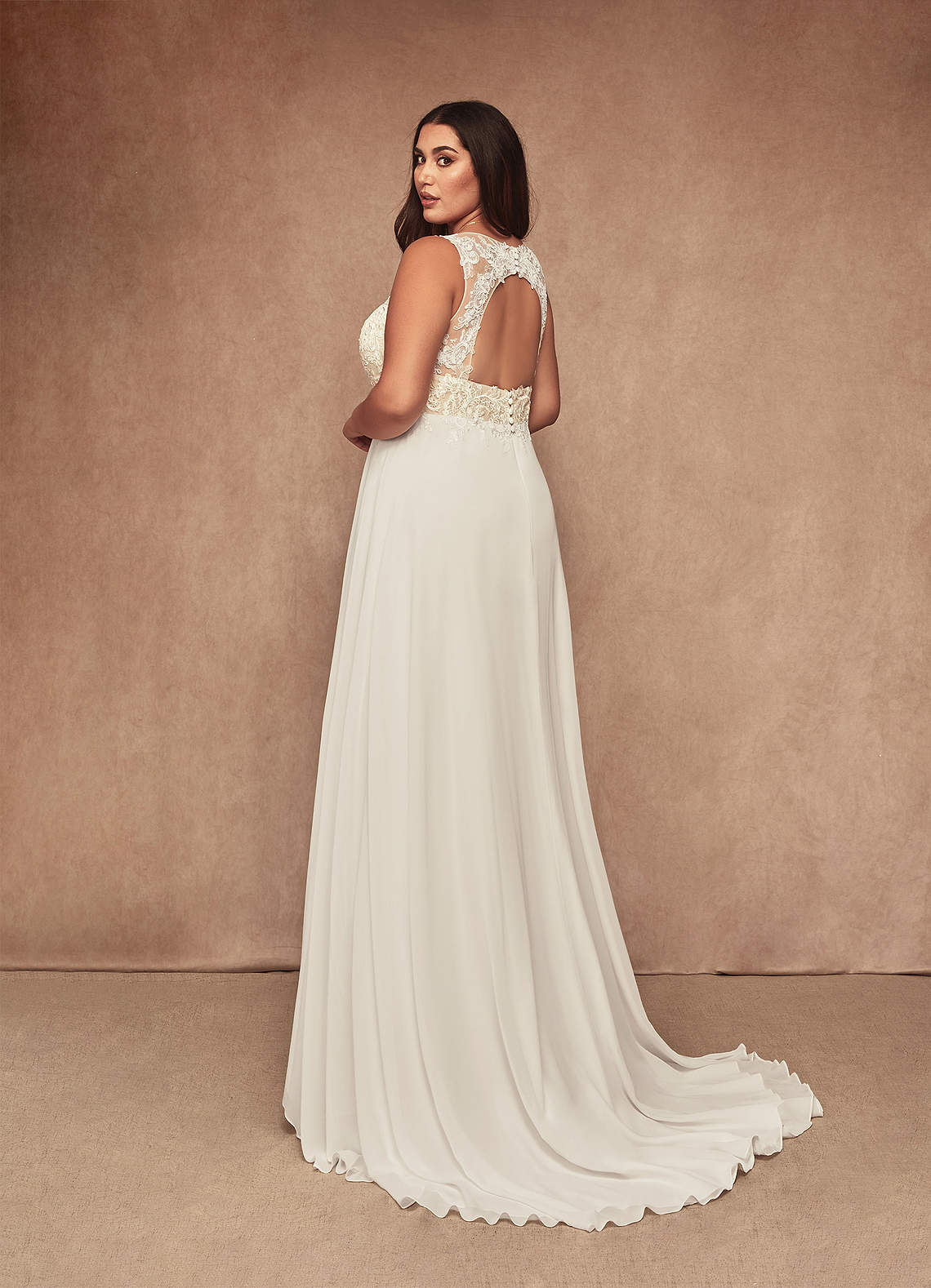 Diamond White Nude A-Line Sequins Chiffon Dress