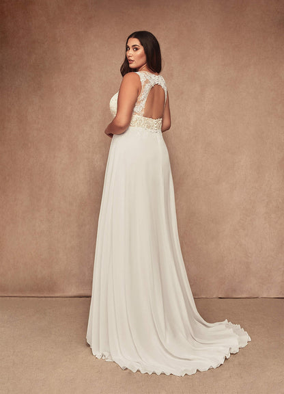 Diamond White Nude A-Line Sequins Chiffon Dress