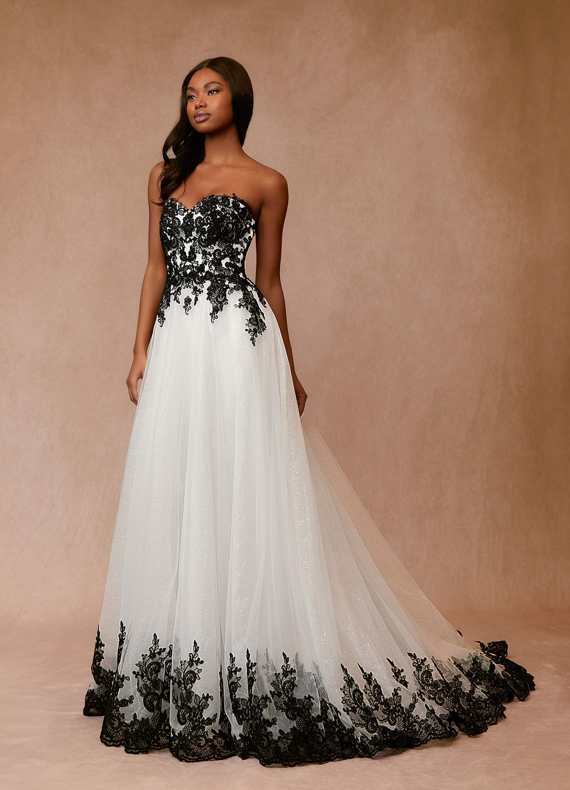 Black Diamond White A-Line Lace Tulle Dress