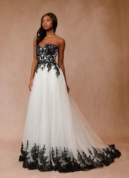 Black Diamond White A-Line Lace Tulle Dress