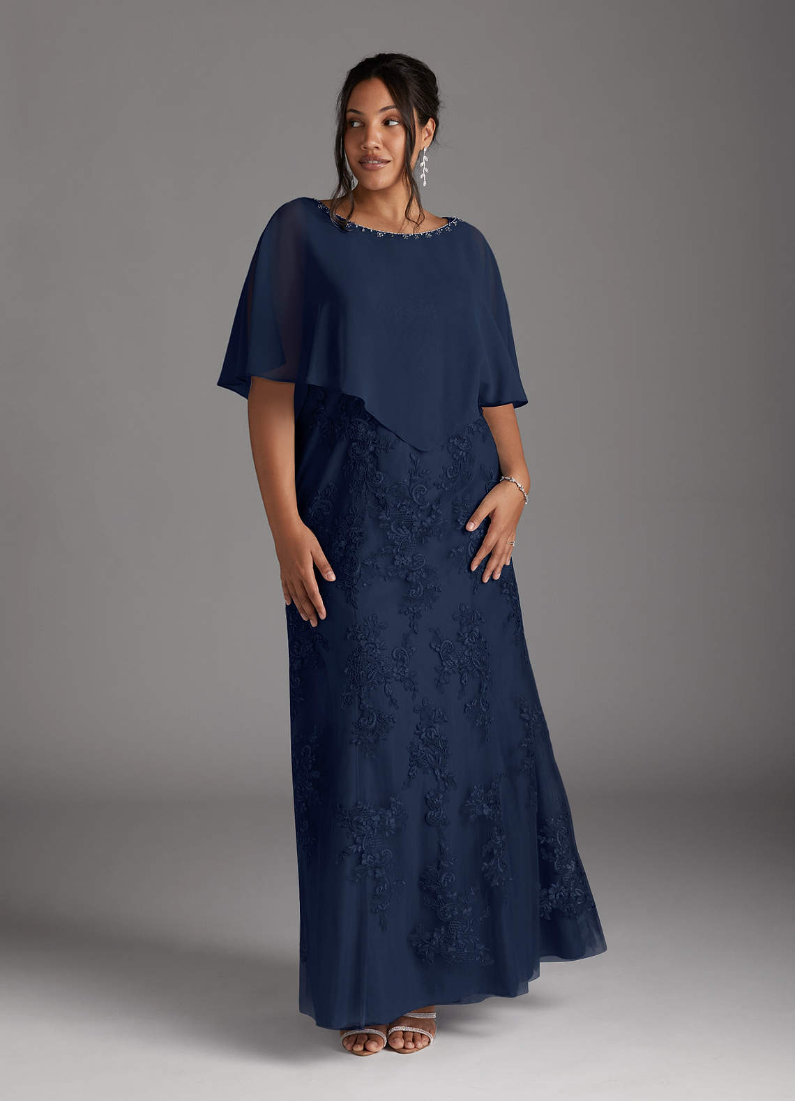 Dark Navy Mermaid Lace Chiffon Dress