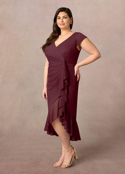 Cabernet Sheath V-Neck Pleated Mesh Dress