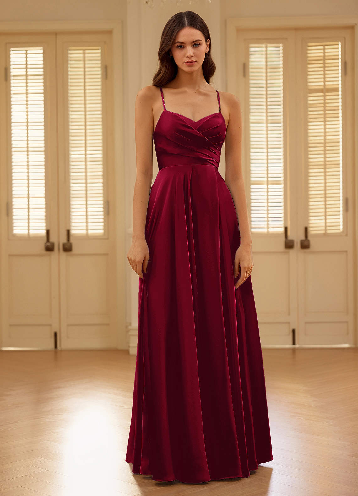 Satelia Merlot V-Neckline A-Line Prom Dress