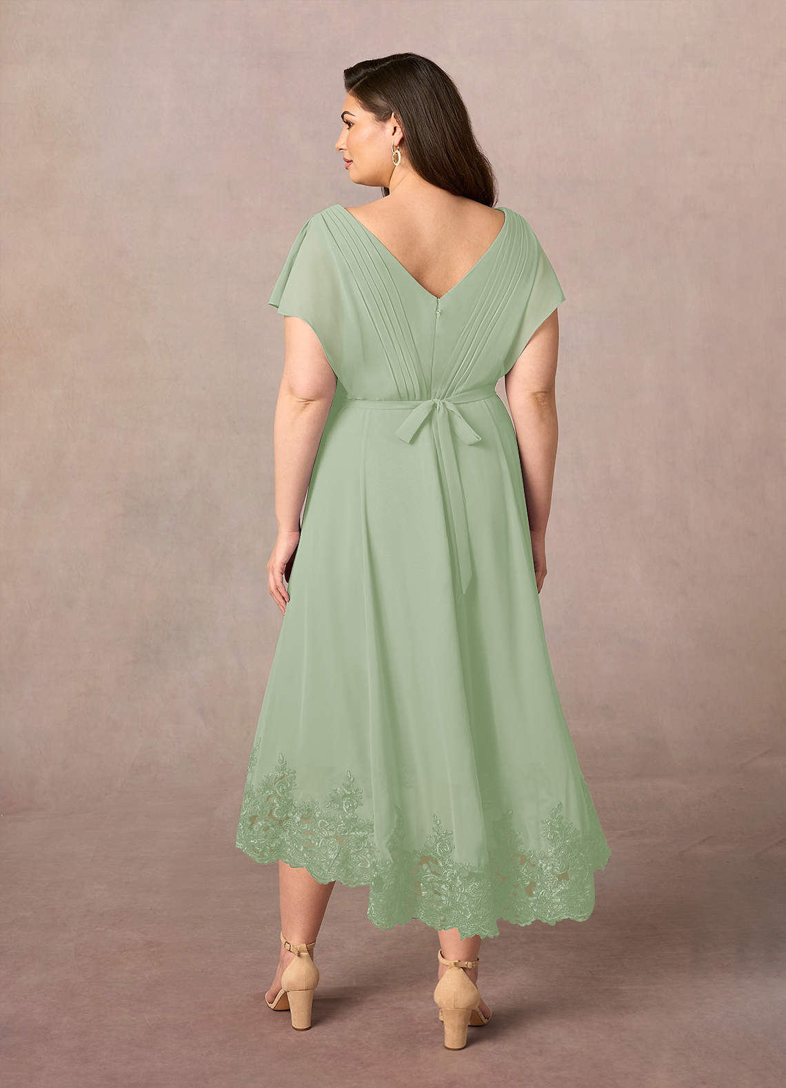 Dusty Sage A-Line Lace Chiffon Dress