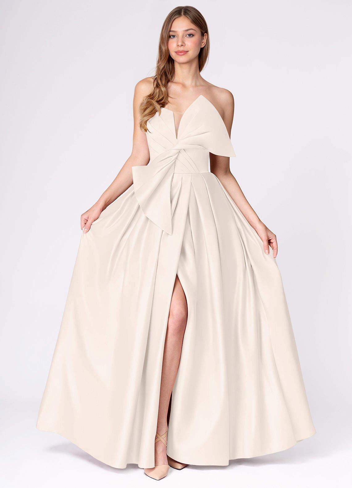 Miebow Cream Strapless Illusion V-Neck Gown  Dress