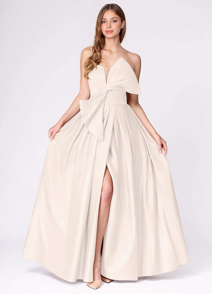 Miebow Cream Strapless Illusion V-Neck Gown  Dress