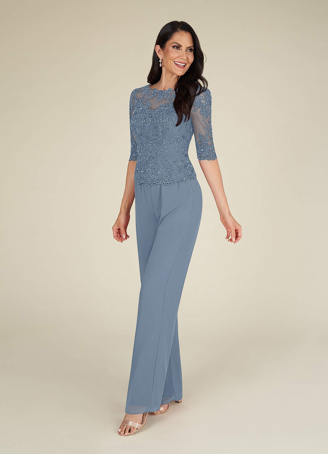 Dusty Blue Jumpsuit/Pantsuit Sequins Chiffon Dress