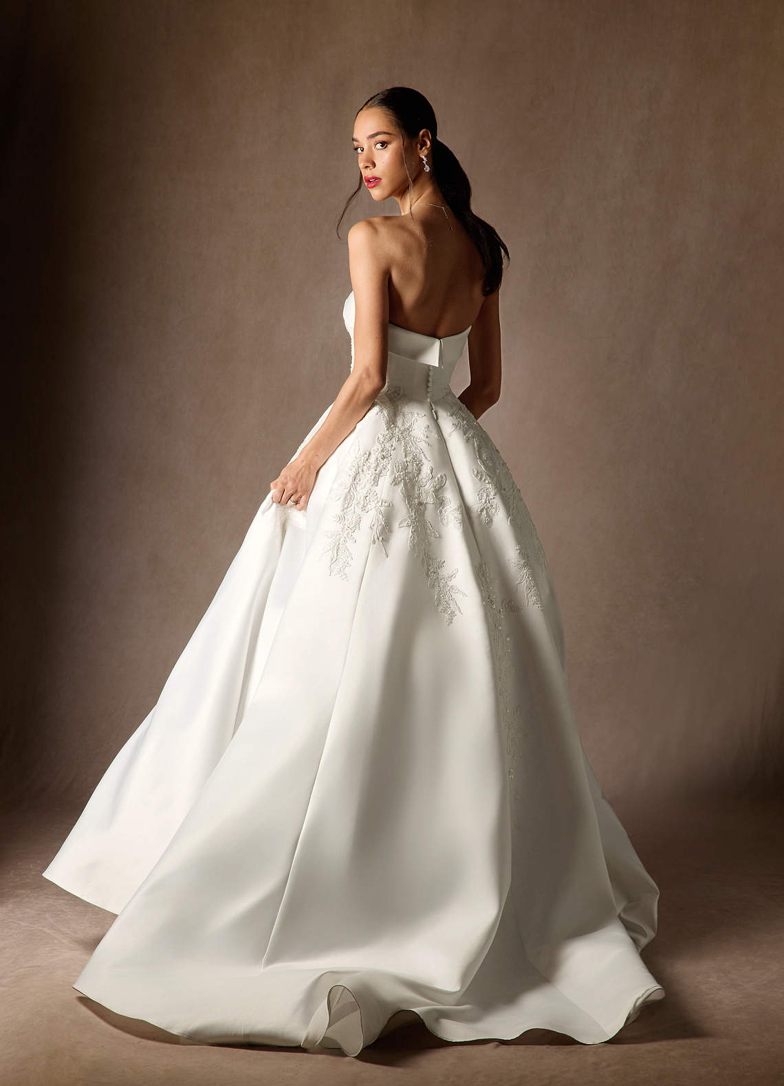 Diamond White Ball-Gown Strapless Satin Dress