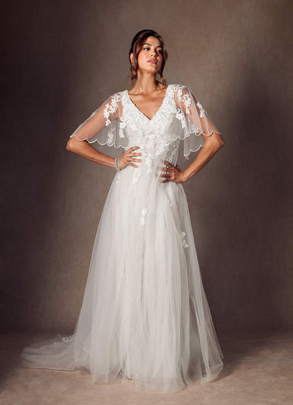 Diamond White A-Line Sequins Tulle Dress