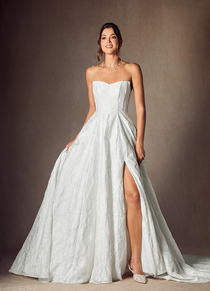 Diamond White Ball-Gown Sweetheart Neckline Floral Burnout Jacquard Dress