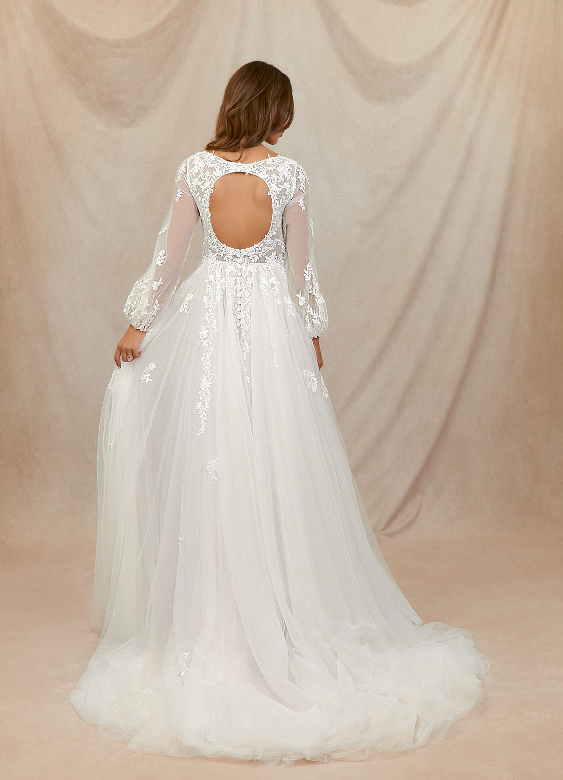 Diamond White A-Line V-Neck Tulle Dress