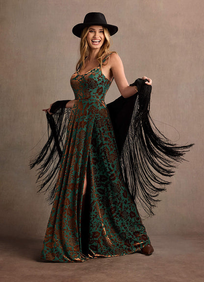 Helena Teal Multi Maxi Dress