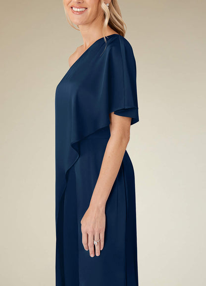Dark Navy Jumpsuit/Pantsuit Stretch Satin Dress