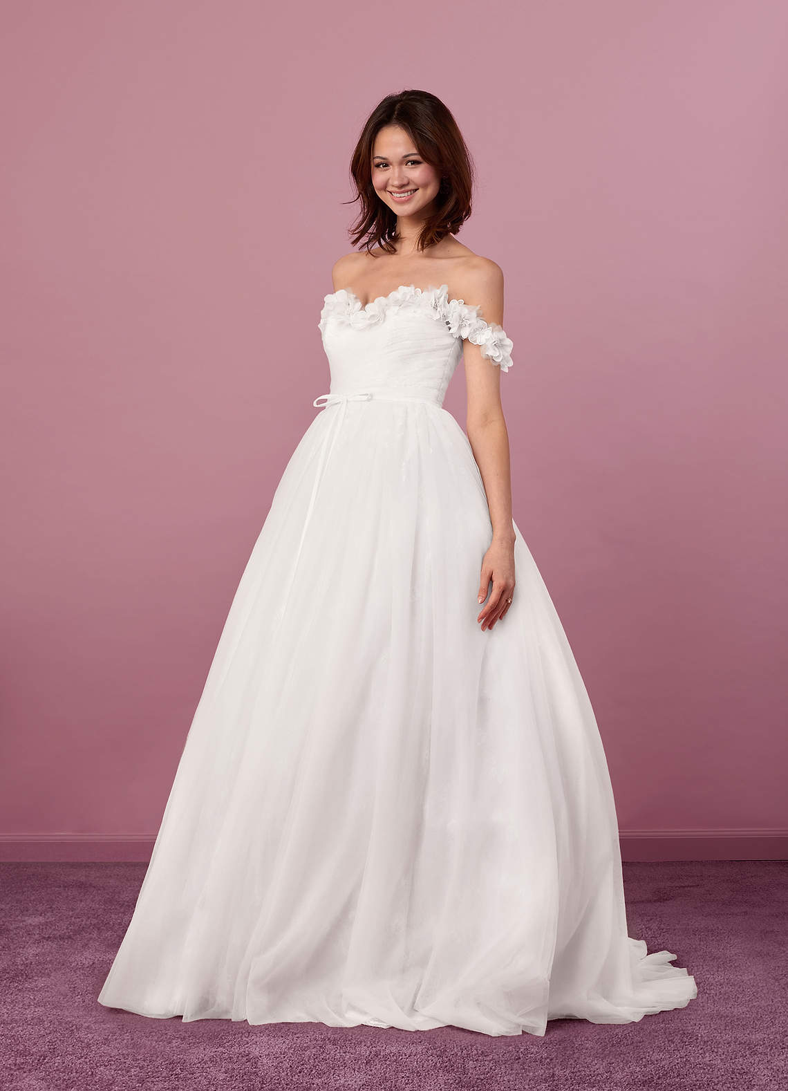 Diamond White A-Line Off the Shoulder Tulle Dress Diamond White