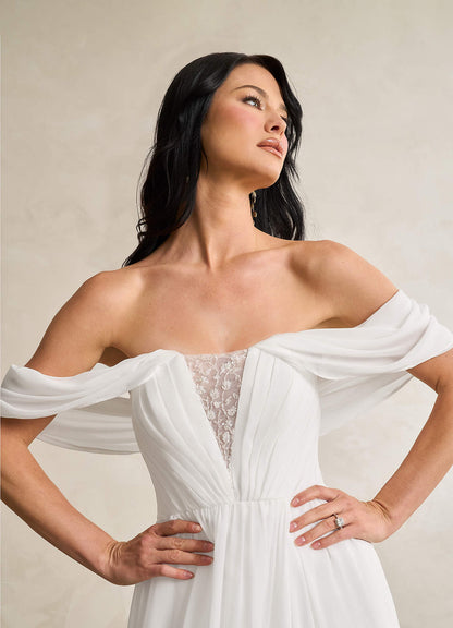 Diamond White A-Line Sweetheart Sequins Chiffon Dress