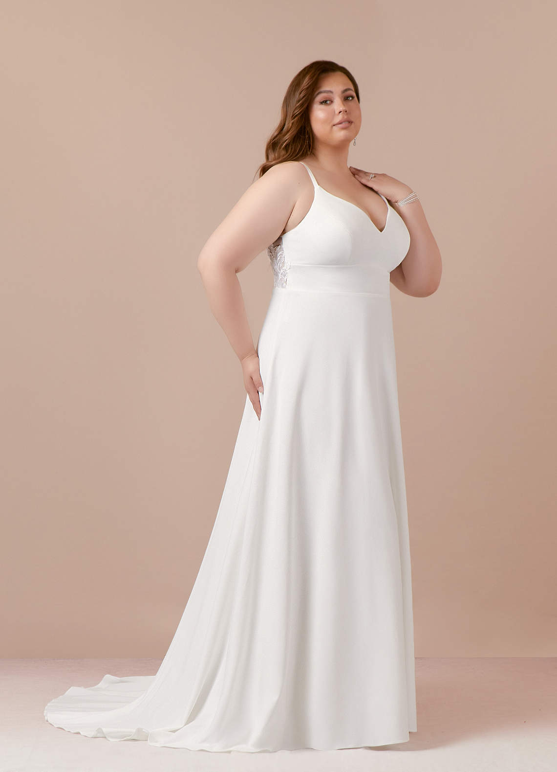Diamond White A-Line V-Neck Sequins Stretch Crepe Dress