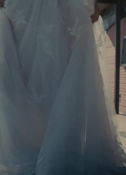 Diamond White Champagne A-Line Sequins Tulle Dress