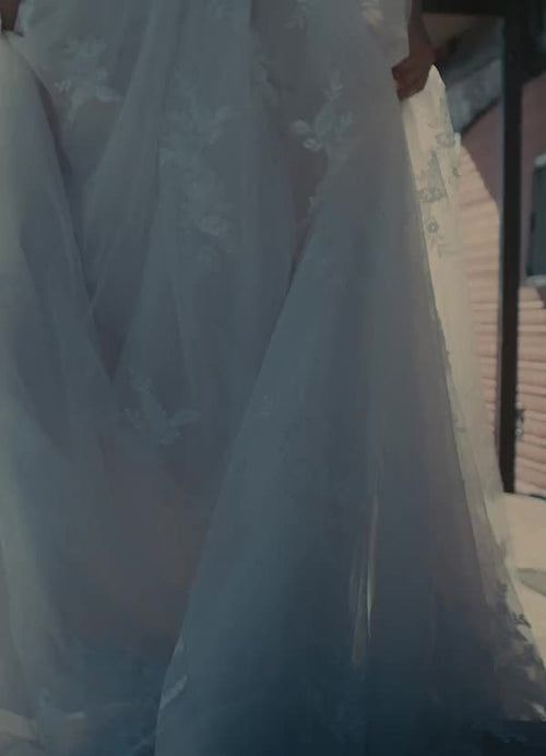 Diamond White Champagne A-Line Sequins Tulle Dress