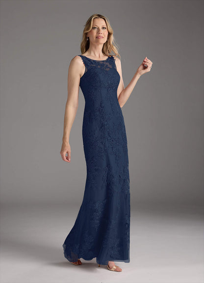 Dark Navy Mermaid Lace Chiffon Dress