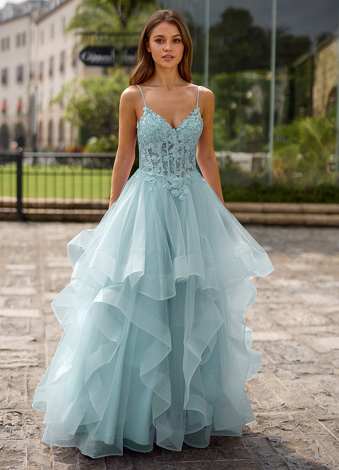 Spitze Blue Sheer Lace Prom Dress  Dress