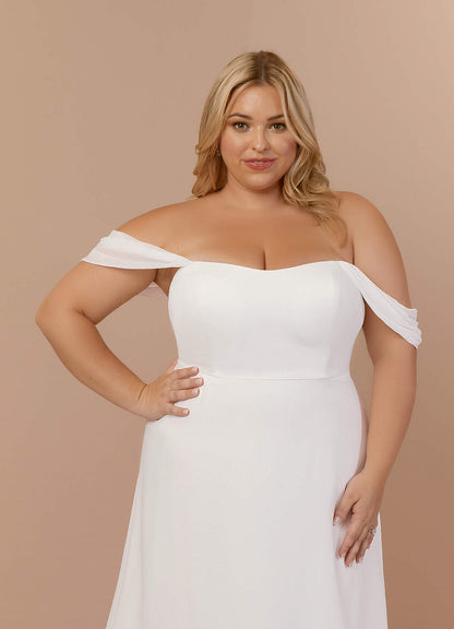 Diamond White A-Line Off the Shoulder Stretch Chiffon Dress