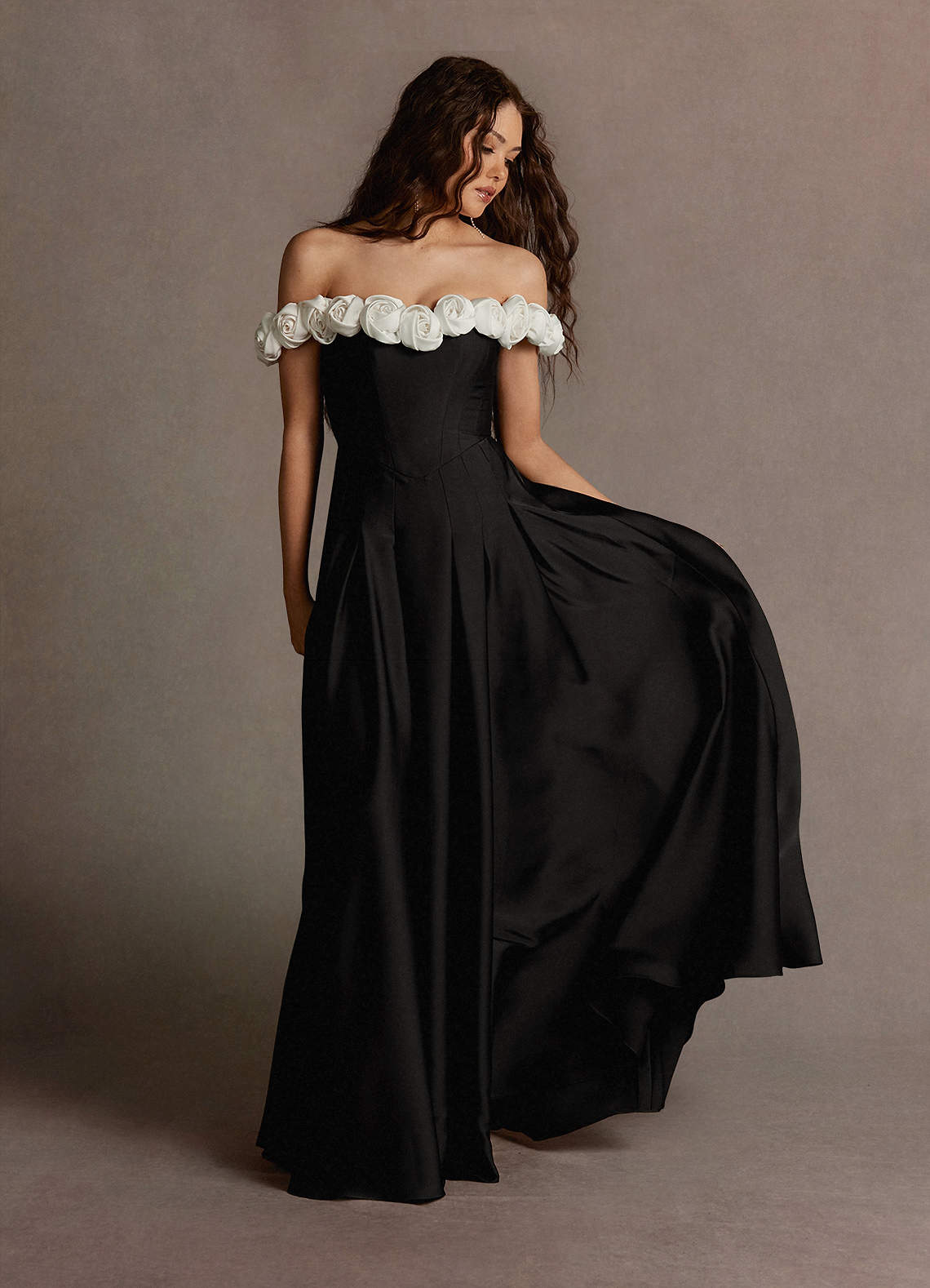 Cameron Black And White Rose Gown